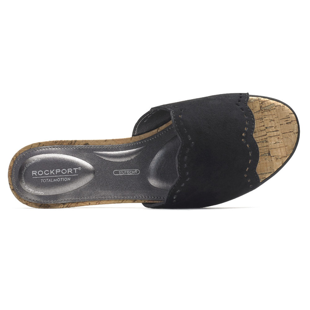 Rockport Slides For Womens Black - Total Motion Zandra Scallop - ME6531048